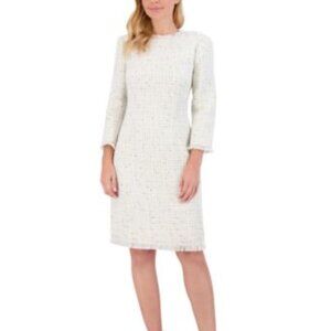 Eliza J Women's Fringe-Trim Bouclé Tweed Sheath Dress Ivory Size 14 NEW